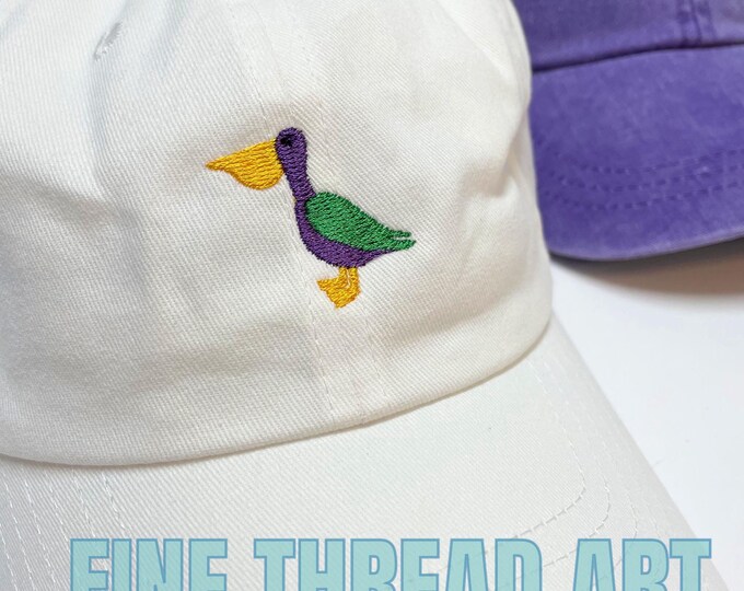 Adult or Kids Mardi Gras Pelican Bird Baseball Cap Hat LEATHER strap Louisiana Cajun Parade Float Krewe Beads Bayou Band New Orleans