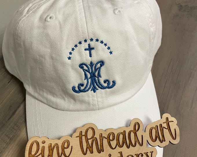 Auspice Maria Ave Maria Virgin Mary Baseball Cap Hat Custom Catholic Christian Prayer Pray Hope Faith Monogram Rosary