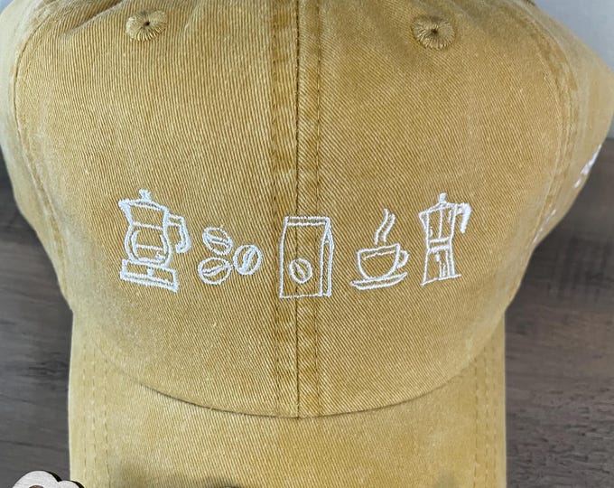 Ladies Coffee Vintage Look Baseball Cap Hat LEATHER strap Mom Mother Teacher Cafe Barista Mug Coffee Bean Pour Over Cold Brew Iced Coffee