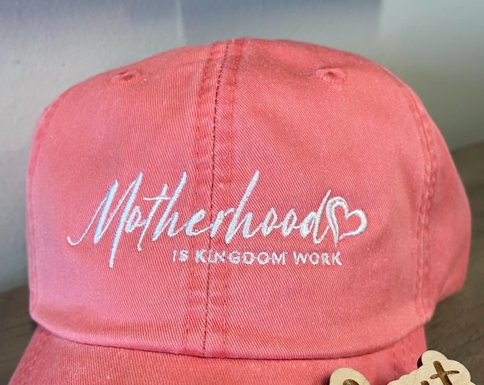 LADIES Motherhood is Kingdom Work Ministry Pray Cross Bible Church Baseball Cap Hat LEATHER strap Mom Mother Catholic Christian Prayer Faith