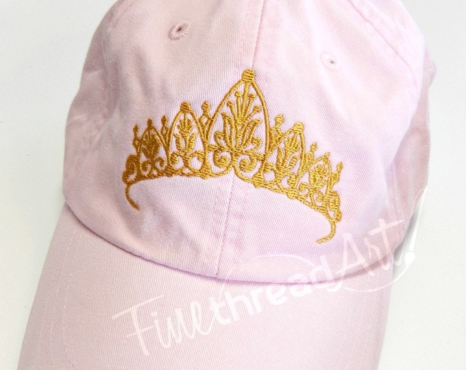 LADIES Princess Tiara with Side Monogram Baseball Cap Hat LEATHER strap Mom Bridesmaid Bride Bachelorette Pigment Dyed Queen Crown Costume
