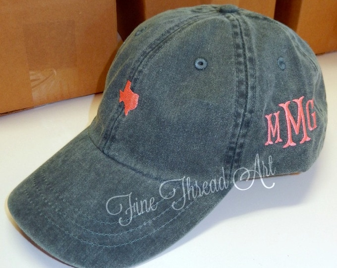 LADIES Mini State Hat with Side Monogram Baseball Cap Hat LEATHER strap Mom Bridesmaid Bride Bachelorette Pigment Dyed South Louisiana Texas