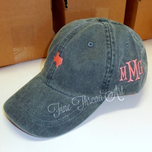 LADIES Mini State Hat with Side Monogram Baseball Cap Hat LEATHER strap Mom Bridesmaid Bride Bachelorette Pigment Dyed South Louisiana Texas