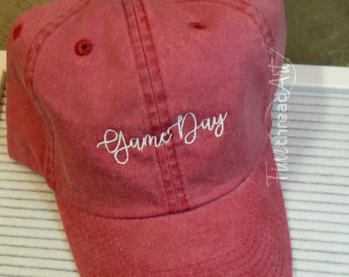 LADIES Game Day Hat with Side Monogram Baseball Cap LEATHER strap Pigment Dyed Fall Team Colors High School College Football Mom Gameday