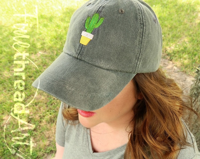 LADIES Cactus Dad Hat with Side Monogram Baseball Cap LEATHER strap Pigment Dyed Succulent Plant Lady Gardening Garden