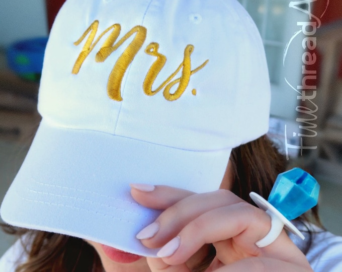 LADIES Mrs. Bride Wedding with Side Monogram Baseball Cap Hat LEATHER strap Pigment Dyed Bachelorette Party Just Married Honeymoon