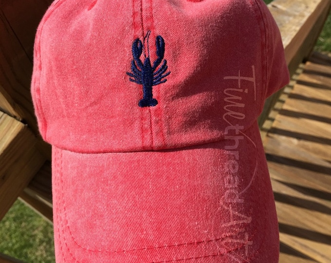 ADULT or KIDS Size Lobster Crawfish Mini Design Baseball Cap Hat Leather Strap Nautical Beach Maine Louisiana Coast Vacation Girls Trip