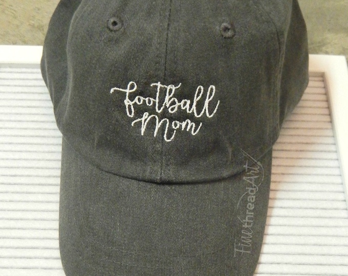 LADIES Football Mom Hat with Side Monogram Baseball Cap LEATHER strap Pigment Dyed Fall Team Colors School High School College Football