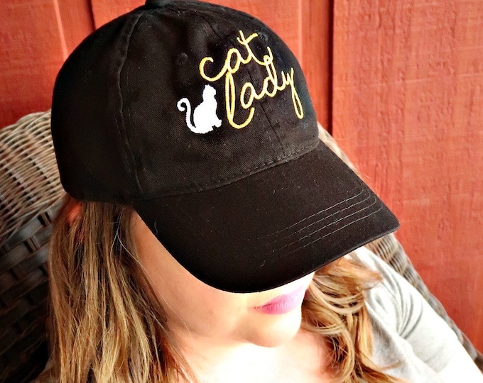 LADIES or Adult Size Cat Lady Baseball Cap Hat FABRIC strap Adult or Ladies Size Cat Tabby Pet Cat Mom Vet Kitty Kitten