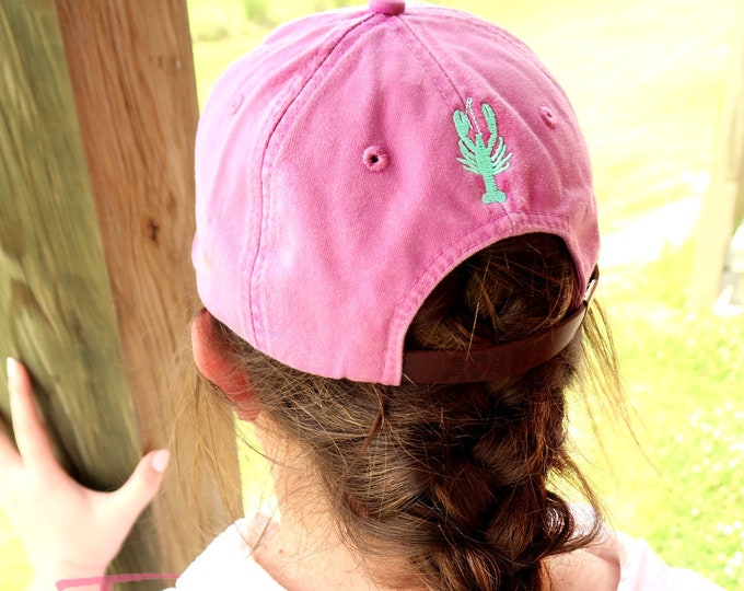 Add On Monogram Embroidery to the Back of Any Purchased Hat from Our Shop Sewn On Mini Crawfish Lobster Anchor Flamingo Sea Horse Star Fish