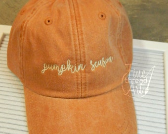 LADIES Pumpkin Season Hat with Side Monogram Baseball Cap LEATHER strap Pigment Dyed Fall Halloween Spice Pumpkin Everything Preppy Autumn