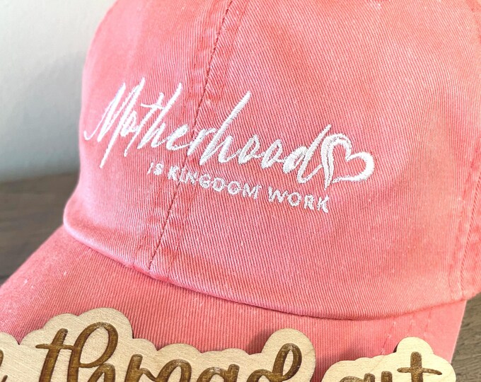 LADIES Motherhood is Kingdom Work Ministry Pray Cross Bible Church Baseball Cap Hat LEATHER strap Mom Mother Catholic Christian Prayer Faith
