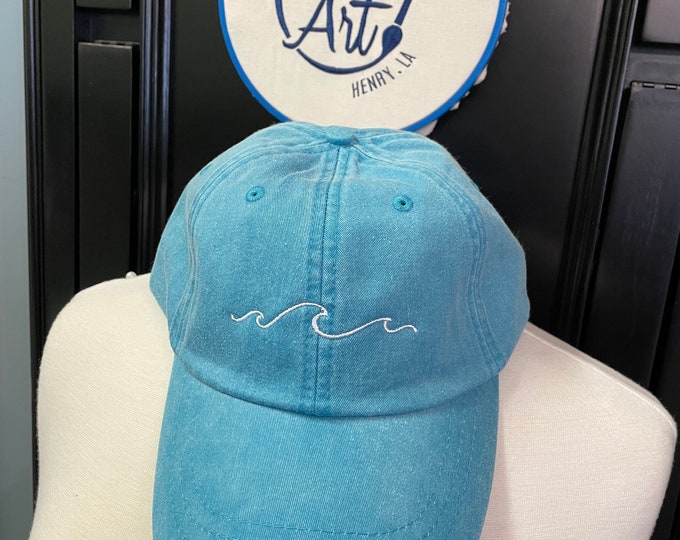 Ladies Men Wave Baseball Cap Hat LEATHER strap Travel Summer Vacation Ocean Beach Lake Water Fishing Cruise Boat Kayak Canoe Paddleboard