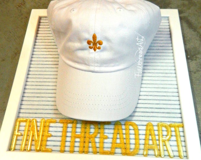 LADIES Fleur de Lis Hat with Side Monogram Baseball Cap LEATHER strap Bridesmaid Bride Bachelorette New Orleans Louisiana Cajun Who Dat