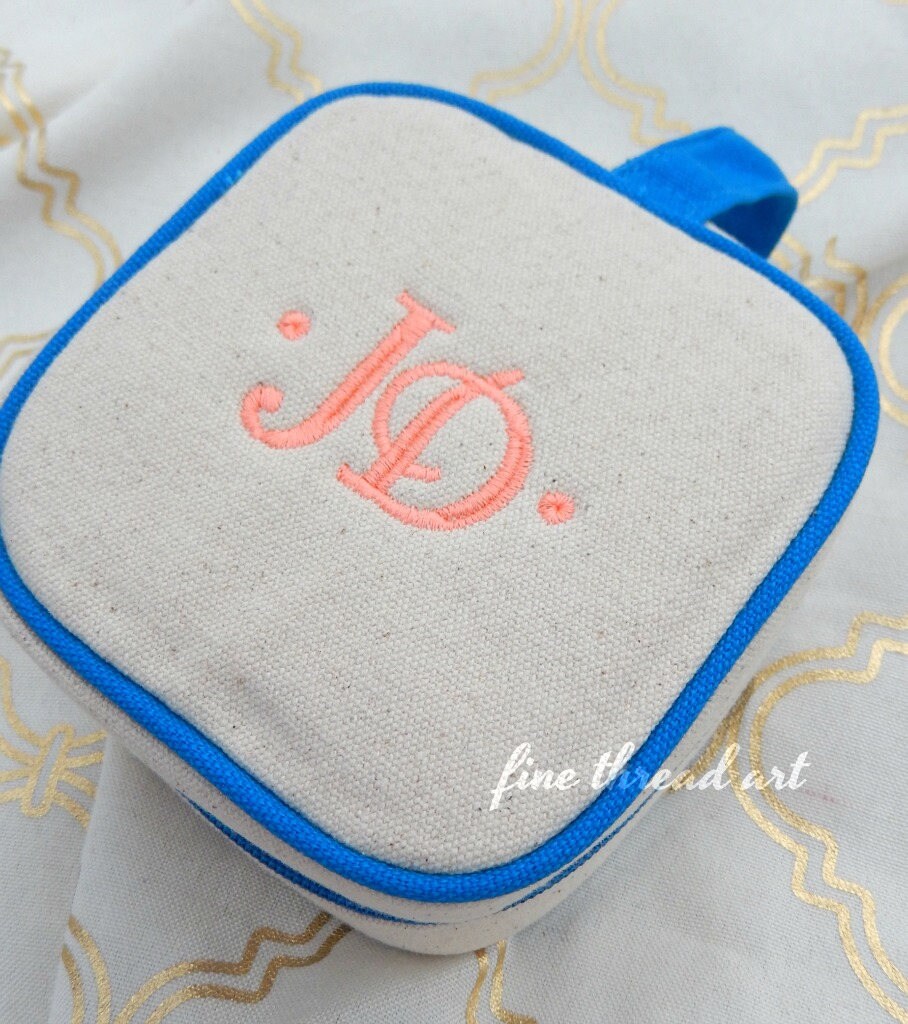 Canvas Jewelry Holder Bag with Turquoise Trim Clear Pockets for Travel