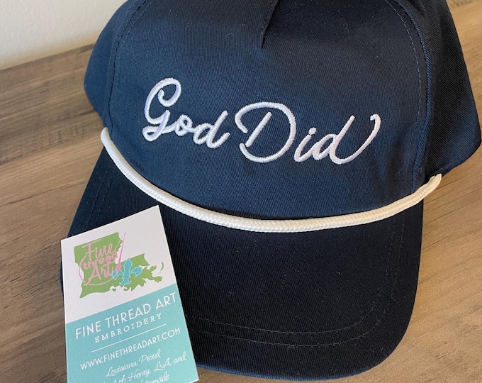 Adult Unisex God Did Rope Baseball Cap Hat Snap Back Flat Bill Faith Catholic Christian Believer