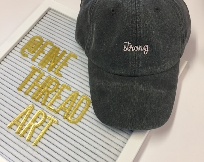 LADIES Strong Hat with Side Monogram Baseball Cap LEATHER strap Pigment Dyed Summer Beach Vacation Fitness Work Religious Believe Christian
