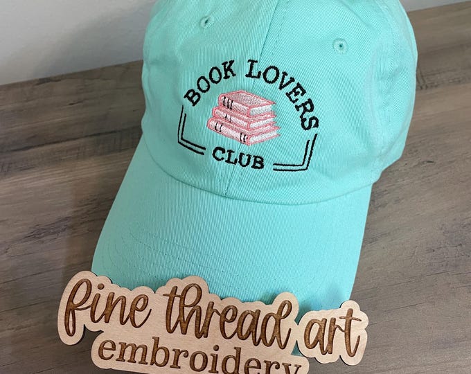 Book Lovers Club Baseball Cap: Embroidered Cotton Hat with Leather Strap