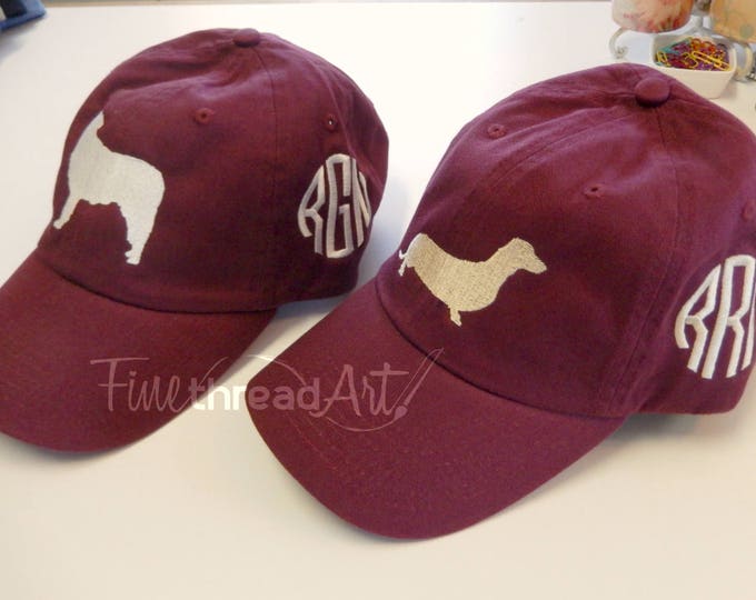 LADIES Dog Baseball Side Monogram Hat FABRIC strap 40 Breeds Labrador Dachshund Weimaraner Schnauzer Shih Tzu Spaniel Terrier Poodle Yorkie