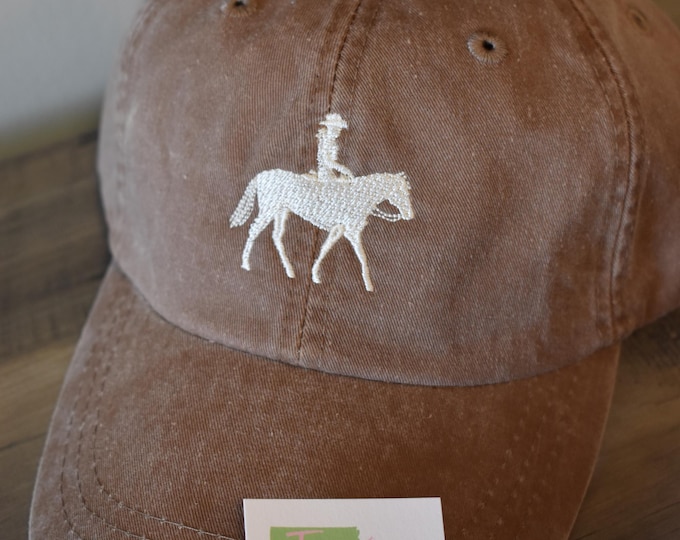 LADIES Equestrian Horse Western Cowgirl with Side Monogram Baseball Cap Hat LEATHER strap Pigment Dyed English Riding Horseback Jumping Pony