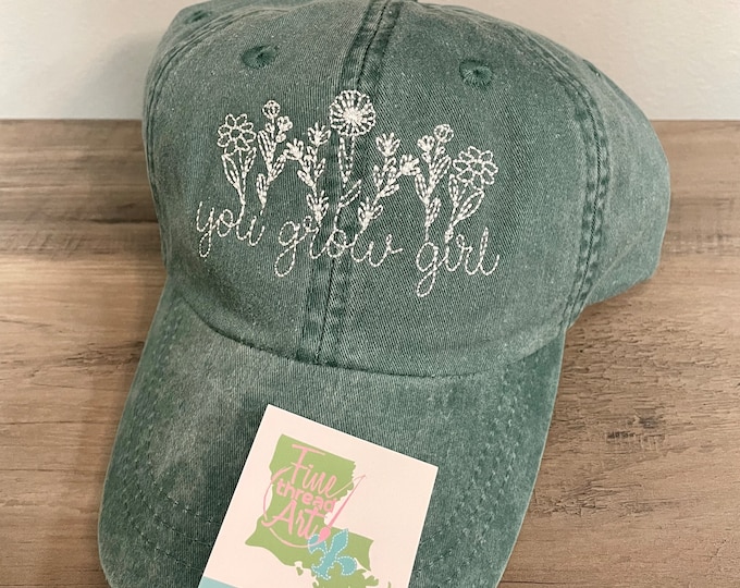 Ladies Floral Vintage Look Baseball Cap Hat LEATHER strap Mom Mother Wildflower Nature Outdoors You Grow Girl Gardening Farm Self Love Hike