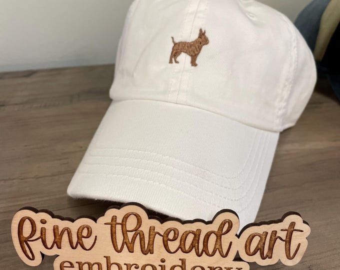 Frenchie French Bulldog Mini Dog Hat with Side Monogram Baseball Cap Hat LEATHER strap Pigment Dyed Pet Dog Mom Dad Ladies Men Unisex Puppy