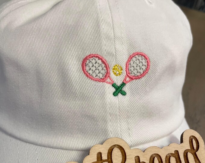 Adult or Kids Tennis Racket Baseball Cap Hat LEATHER strap Tennis Mom Ball Rackets Tournament Team Love
