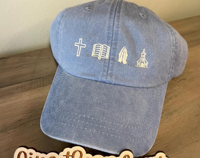 LADIES Pray Cross Bible Scripture Church Baseball Cap Hat LEATHER strap Mom Mother Mary Catholic Christian Prayer Pray Hope Faith Choir