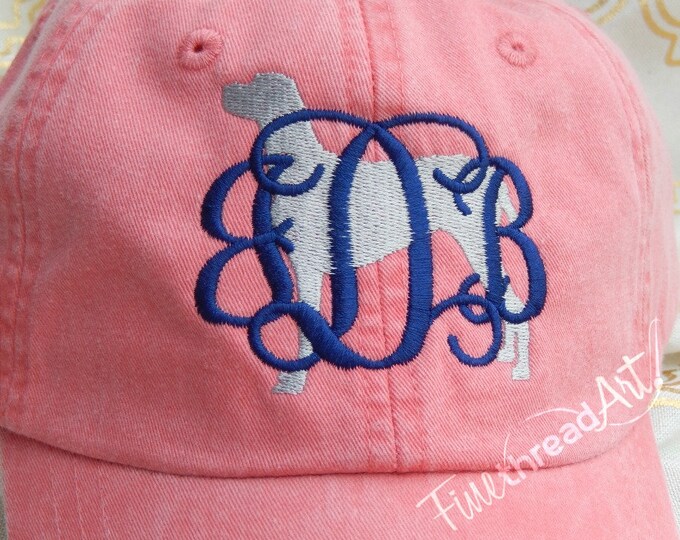 LADIES Dog Monogram Baseball Cap Hat Leather strap 40 Breeds Labrador Dachshund Weimaraner Schnauzer Chihuahua ShihTzu Spaniel Poodle Yorkie