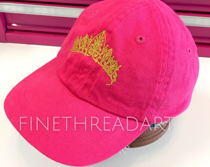 Infant or Small Toddler Princess Tiara Crown Queen Baseball Cap Hat for Girls Kids Youth Size Elastic Baby Hat Pink Blue White
