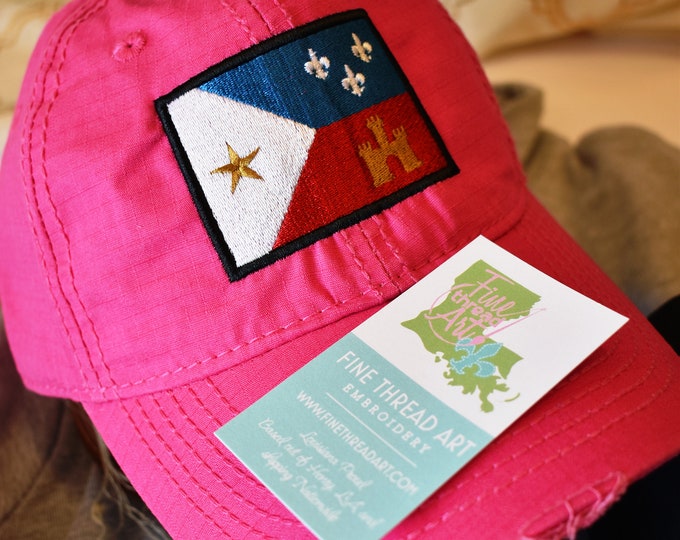 Quick Ship Acadian Flag Mardi Gras Adult Hat Dad Hat Ladies Men Louisiana Cajun Lafayette Zydeco Music Parade Krewe Acadiana Pink Navy Blue