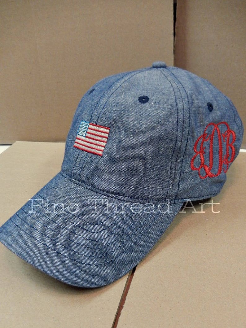 LADIES Mini American Flag Hat with Side Monogram Chambray | Etsy