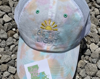 Tie Dye Trucker SnapBack Hat Adult Unisex Be the Light Christian Faith Inspirational Teacher Gift Summer Fishing Vacation Sun Sunshine God