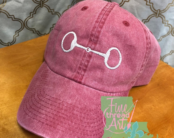 LADIES Equestrian Horse Bridle Bit with Side Monogram Baseball Cap Hat LEATHER strap Pigment Dyed English Riding Western Horseback Jumping