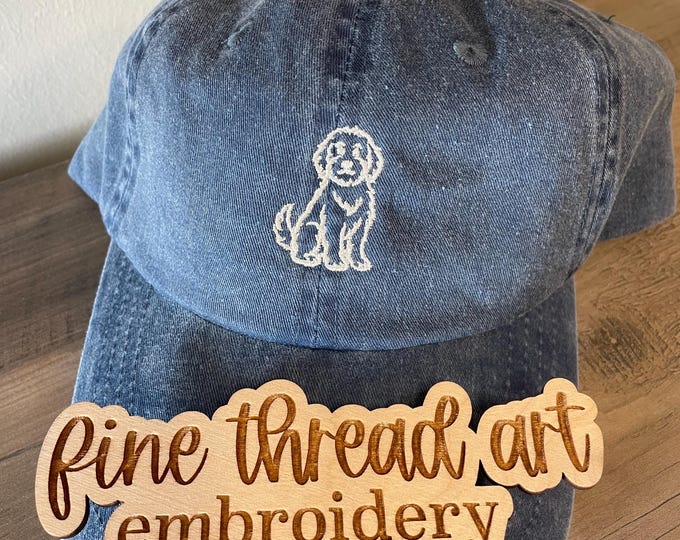 LADIES Doodle Outline Dog Baseball Cap Hat Leather strap Pigment Dyed Poodle Labrador Pet