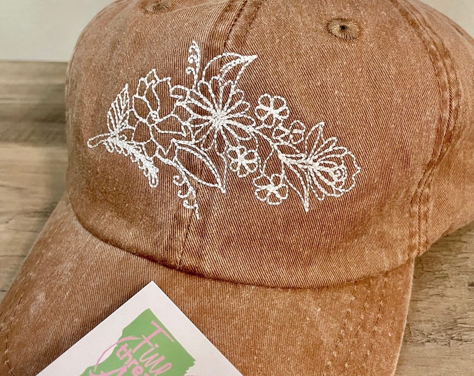 Ladies Floral Vintage Look Baseball Cap Hat LEATHER strap Mom Mother Teacher Flower Nature Outdoors Adventure Gardening Farm Homestead Hike