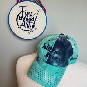 Blue Aqua Turquoise Green Tie Dye Hat with Talitha Koum Mark 5:41 Navy Blue Unisex Dad Hat Ladies Rise Arise Catholic Christian Faith Women