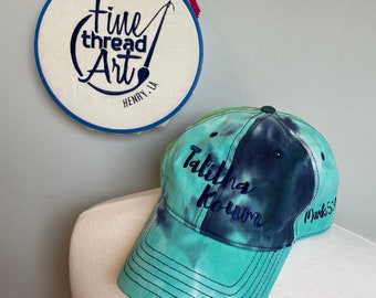 Blue Aqua Turquoise Green Tie Dye Hat with Talitha Koum Mark 5:41 Navy Blue Unisex Dad Hat Ladies Rise Arise Catholic Christian Faith Women