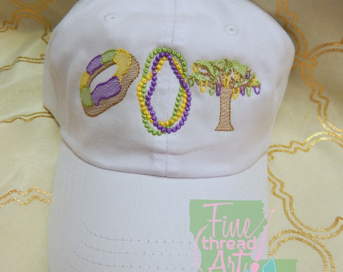 Adult or Kids Mardi Gras King Cake Baseball Cap Hat LEATHER strap Louisiana Cajun Parade Float Krewe Beads Bayou Lafayette New Orleans