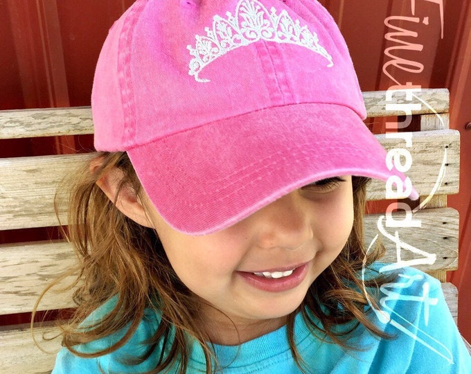 KIDS Princess Tiara Queen Crown Baseball Cap Hat Leather Strap Dad Hat Youth Child Girl Children Fairy Tale Cinderella Snow White Jewel