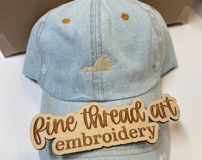 LADIES Distressed Denim Jean Hat Baseball Cap Fall  Monogram Vacation Dad Hat State Light Wash or Medium Wash