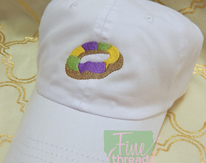 Adult or Kids Mardi Gras King Cake Baseball Cap Hat LEATHER strap Louisiana Cajun Parade Float Krewe Beads Bayou Lafayette New Orleans