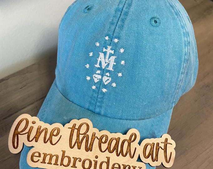 LADIES Miraculous Medal Mary Baseball Cap Hat LEATHER strap Mom Mother Mary Catholic Christian Prayer Pray Hope Faith Ave Maria Saint Rosary