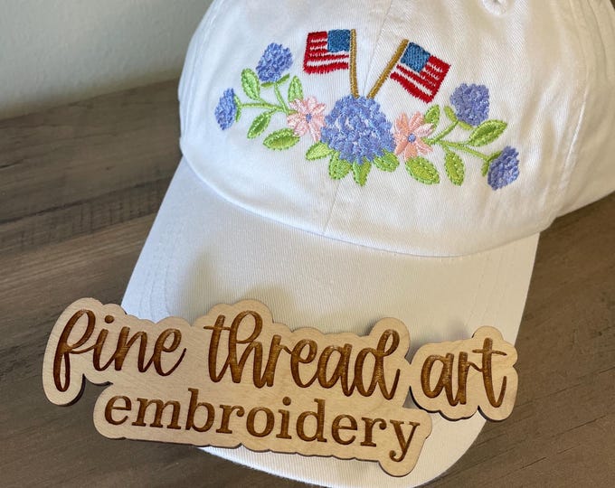 Ladies Hydrangea American Flag Bow Hat Baseball Cap Hat LEATHER strap Pigment Dye Mom Boat Cruise Beach Summer Vacation Pool 4th of July USA