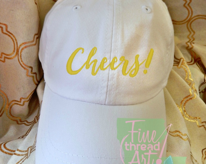 Adult or Ladies Cheers Wedding Baseball Cap Hat LEATHER strap Preppy Bride Bridesmaid Honeymoon Bachelorette Party Trip Toast Champagne