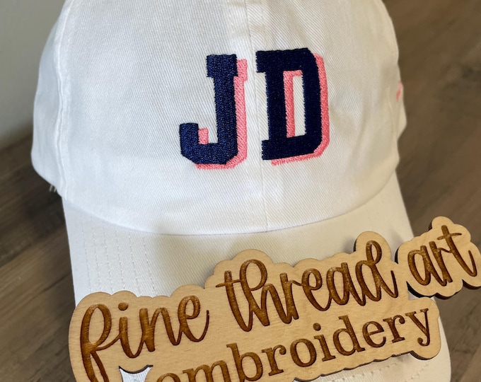 Ladies Custom Embroidered Hat with Initials in Two Color Block Font Monogram Gift
