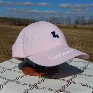 Adult or Kids Mini State Baseball Cap Hat LEATHER strap Monogram Preppy Louisiana South Carolina Texas California Alabama Bachelorette