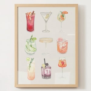 Watercolor Cocktail Illistrations — Digital Download —Barcart Decor Print, 18x24 inches