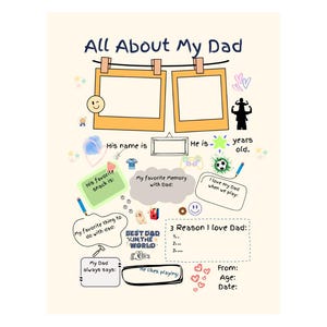 Imprimível para o Dia dos Pais | Planilha Tudo sobre meu pai | Artesanato infantil para o Dia dos Pais | Presente para download instantâneo de uma criança | Atividade pré-escolar