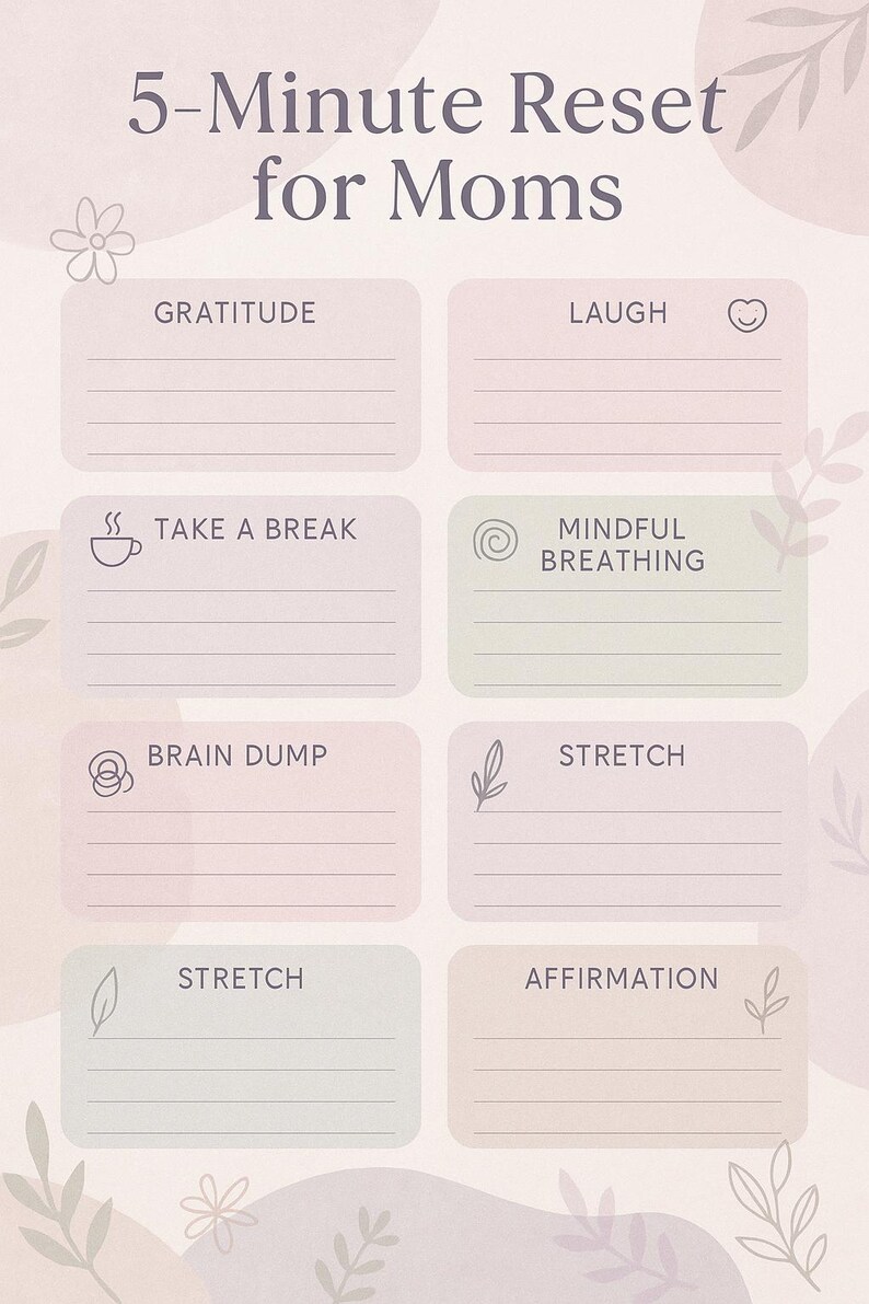 5-minute Reset for Moms | Printable Mental Health & Self-care Page ...